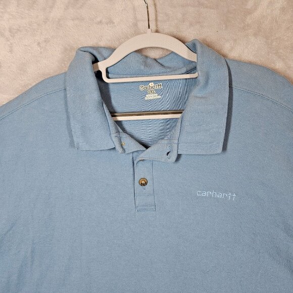 Carhartt Mens Polo Shirt 2XL Blue 100% Cotton Short Sleeve Classic Fit Casual - Picture 7 of 13